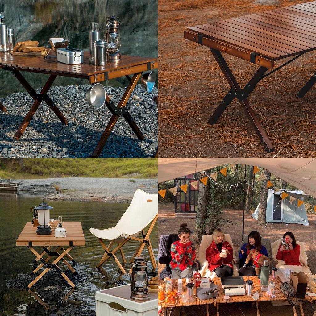 Mountainhiker 120cm Natural Wood Folding Portable Camping Wooden Roll Top For Indoor and Outdoor Storage Bag Load Capacity 50kg Table, Table, Table,