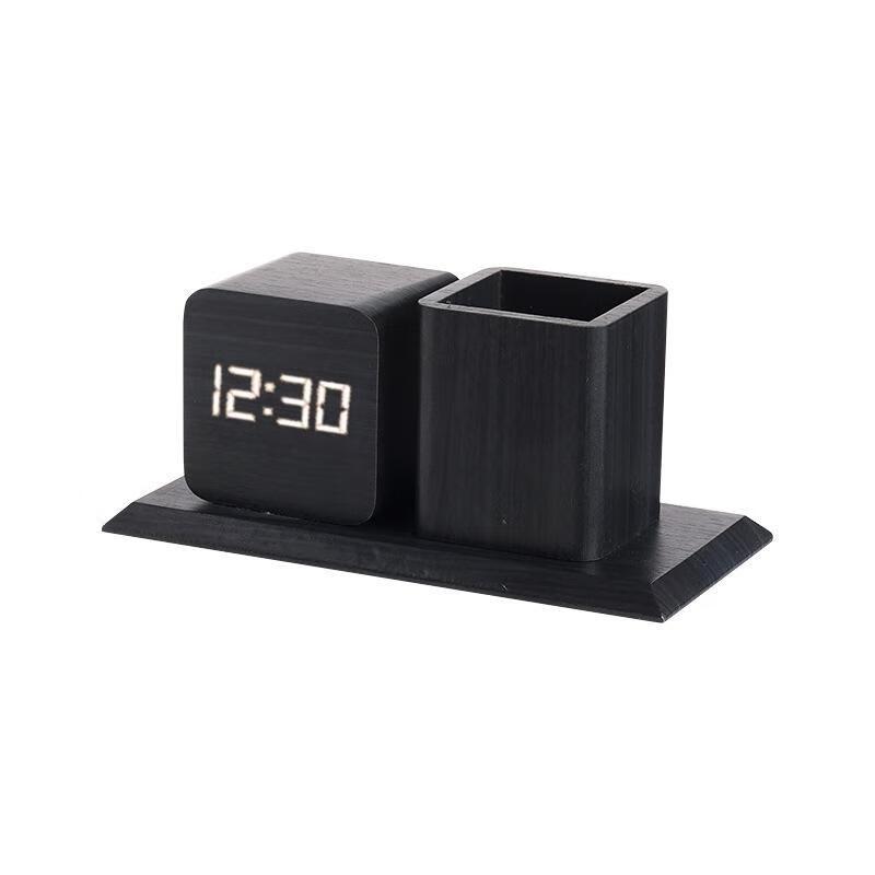 

Wooden Grain Alarm Clock with Pen Holder
