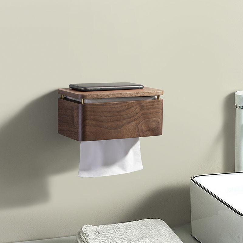Solid wood bathroom tissue box No punching wall-mounted hand wipe carton Creative black walnut hanging pumping carton