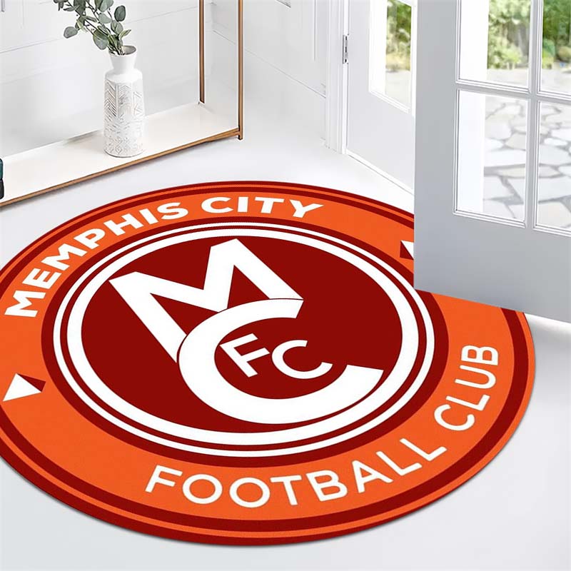 Memphis City FC Monogram Crest Circular Area Rug American Football Club Round Floor Carpet Gaming Chair Living Room Bedroom Home Decor Mat