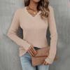 Ladies Fashion Sweater Solid Color V-Neck Lace Slim Fit Knitted Bottoming Shirt