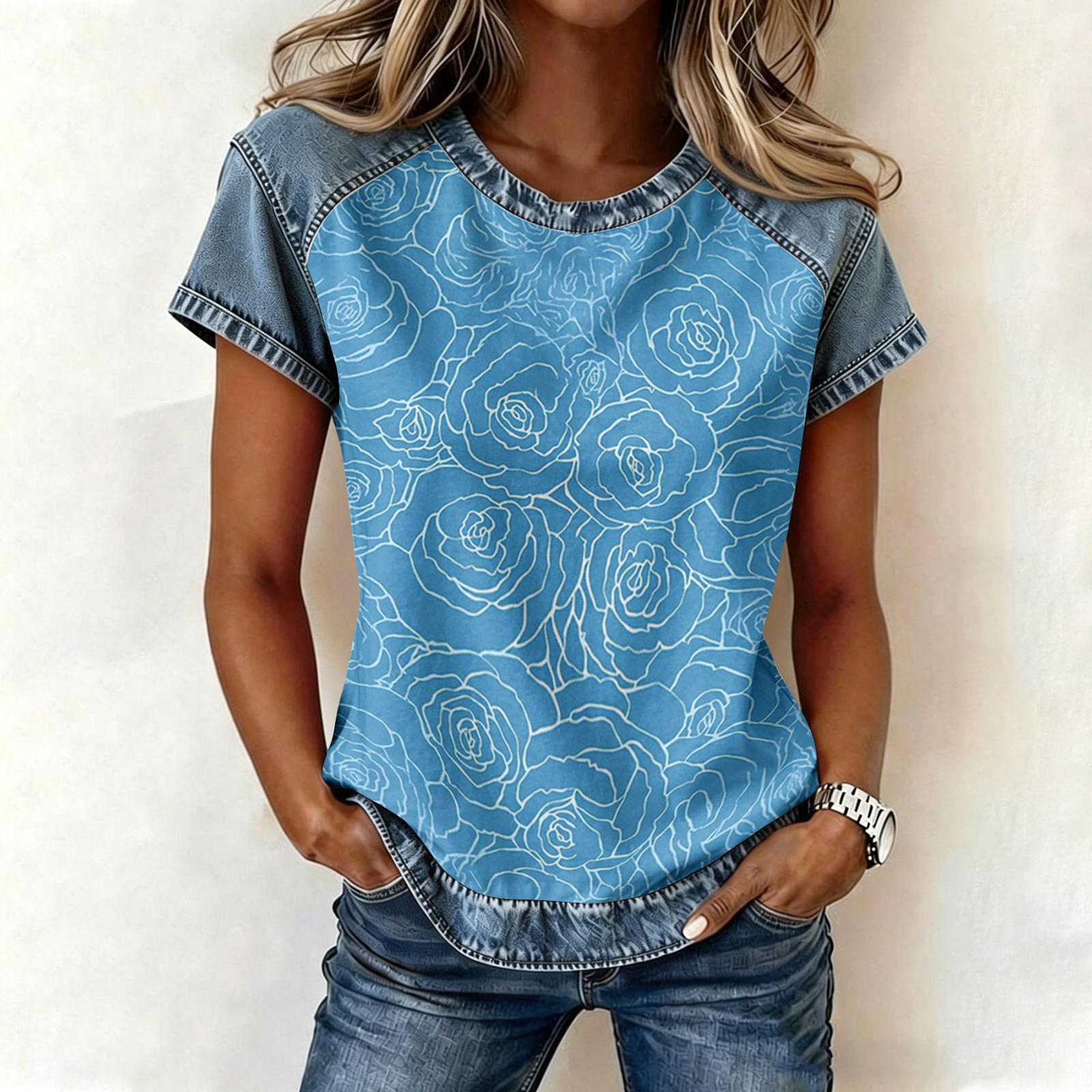 Women s Casual Patchwork Fashion Printed Top L