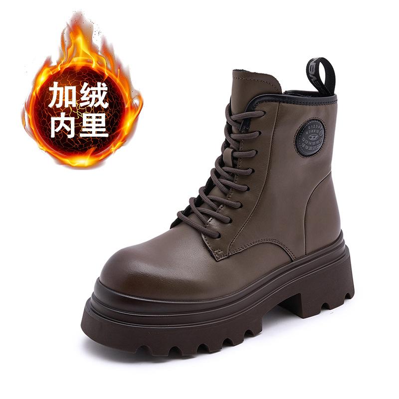 

Кожаные ботинки Мартин женские на толстом каблуке 2025 новые осенне-зимние полусапоги на толстой подошве детские универсальные бархатные в британском стиле короткие ботинки 40