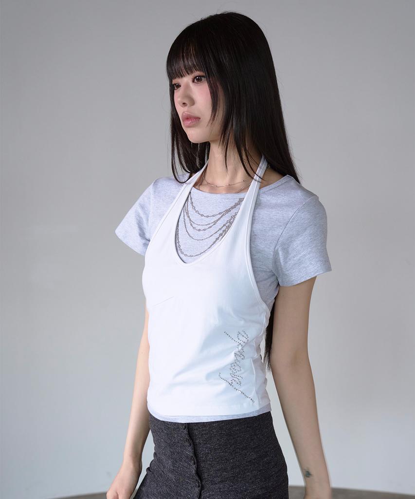 PRENDA Curved Layered Graphic Top White