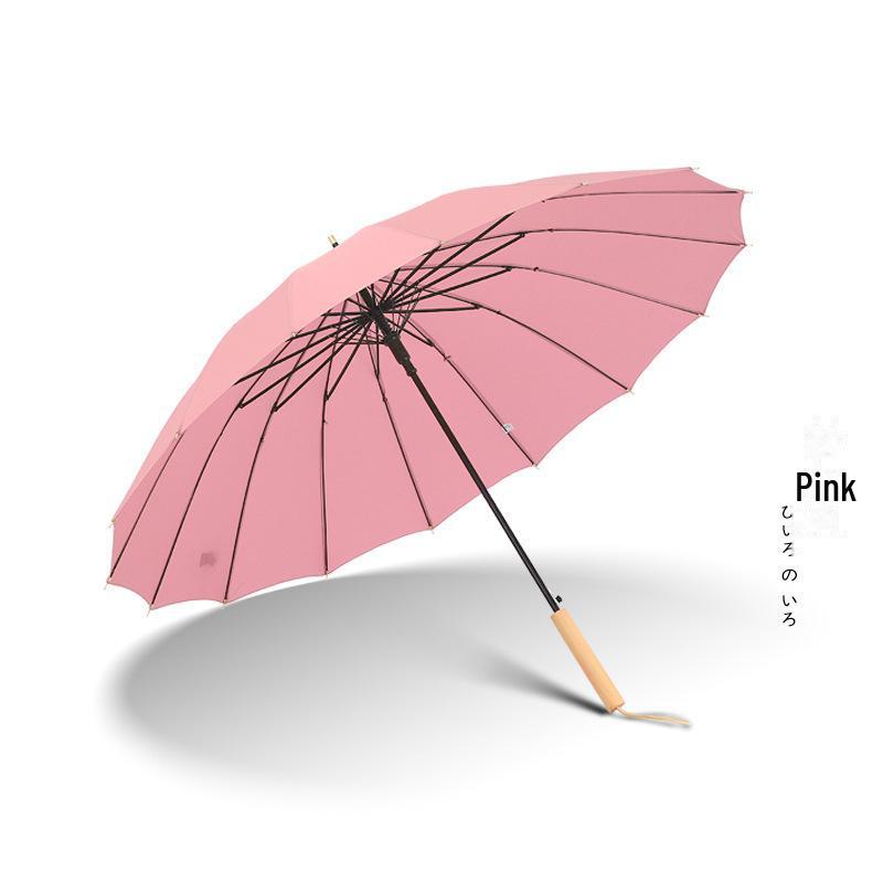 16-Rib Wind-Resistant Straight and Curved Handle Umbrella with Custom Logo