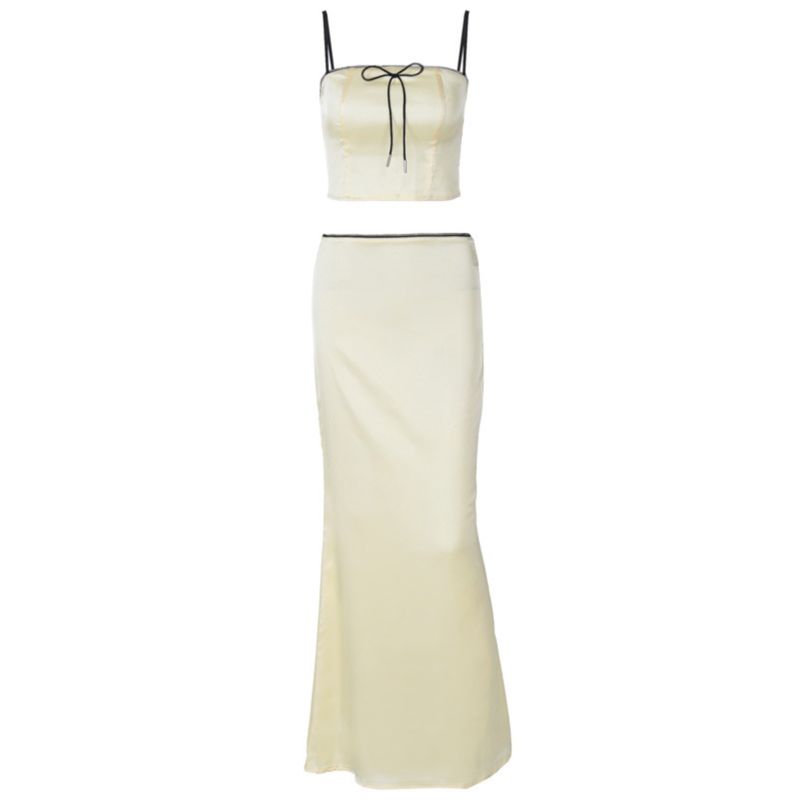 2024 Western Style Spring New Women clothes Solid Slim fit Navel Sling Vest High Waist Skirt sets