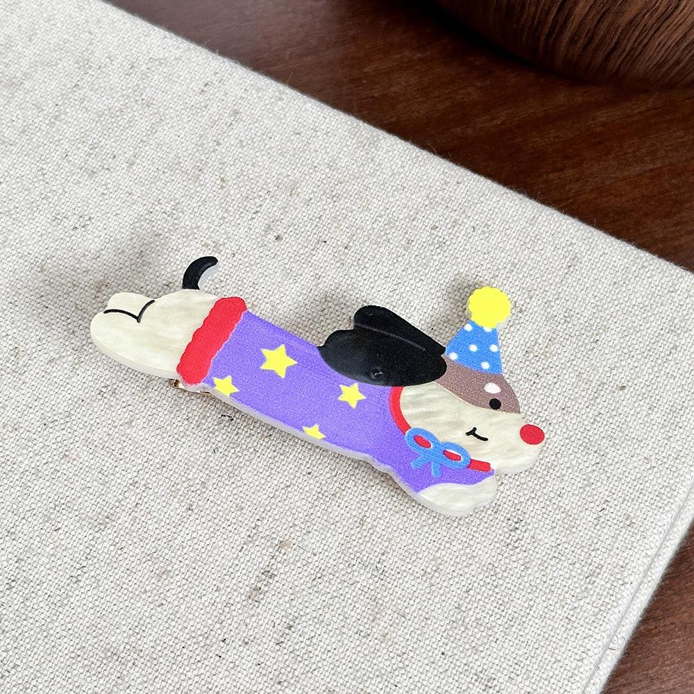 New Acrylic Dog Hairpin - Sweet and Cute Girl's Side Parting Hair Clip with Cartoon Hair Accessory