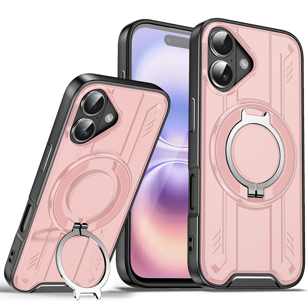 For iPhone 17 Case Compatible with MagSafe Rotating Ring Kickstand PC + TPU Shockproof Phone Cover