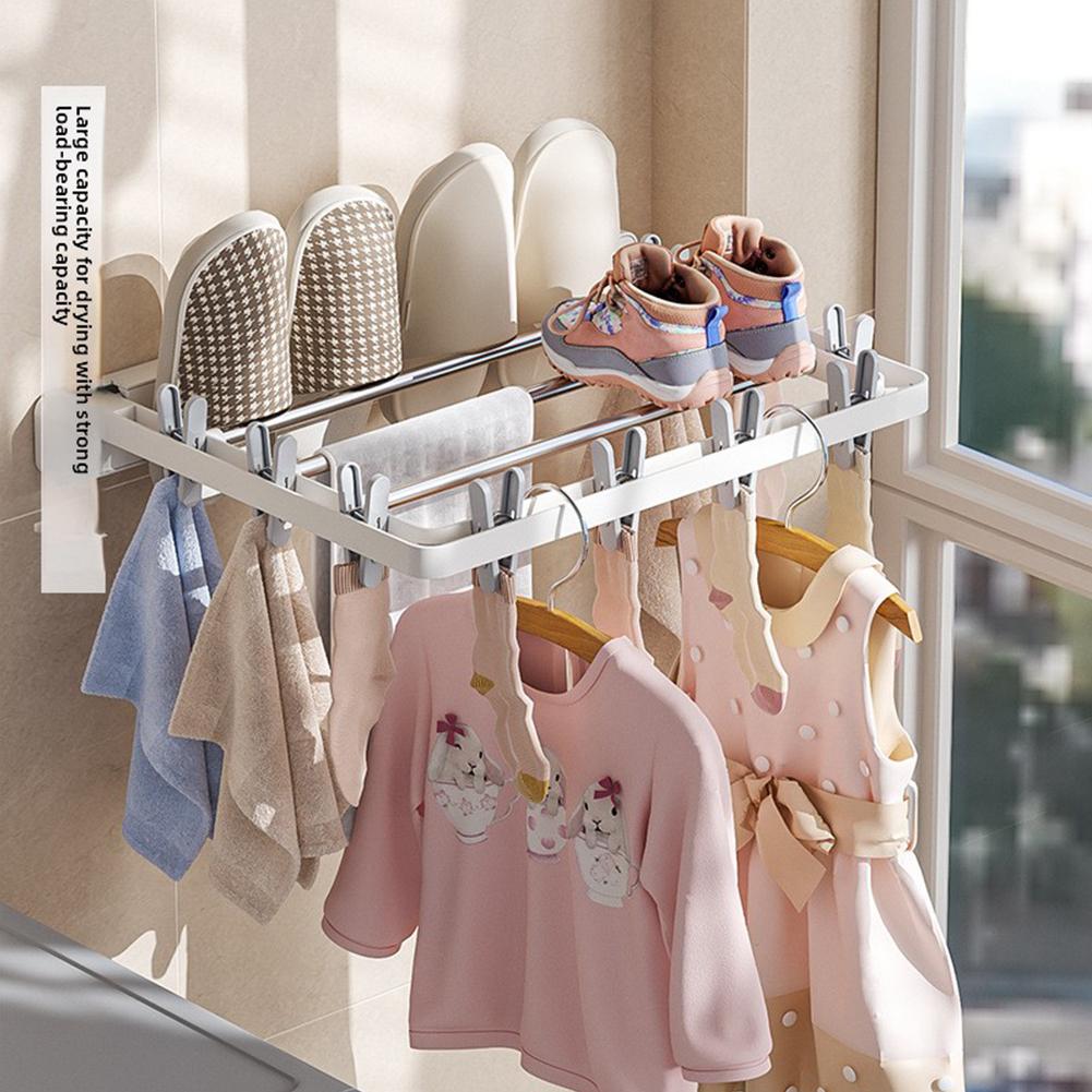 Folding Drying Rack Wall Mounted Drying Clip Windproof Sock Folding Clothes Dryer Racks Hanger Household Clothes Clotheslines