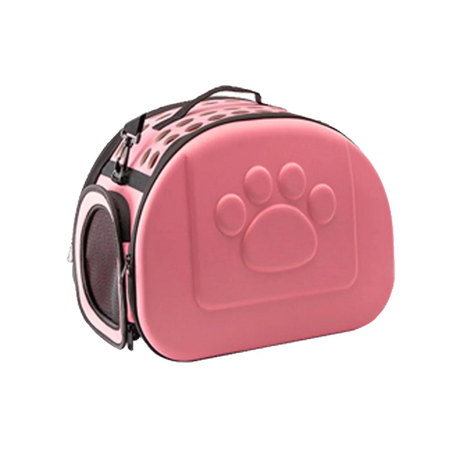 

Cat Carrier Collapsible Breathable Large Capacity Portable Pet Carrying Bag With Shoulder Hand Strap For Travel Car No Pattern рожевий