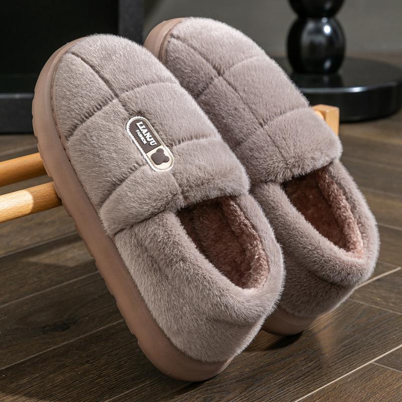 Men's Slippers Winter Solid Color Wrap Heels Plush Slippers Non-slip Warm Women Men Home Casual Cotton Shoes Big Size 50 51