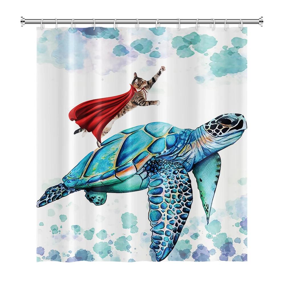 

Underwater World Marine Animals Shower Curtain Ocean Turtle Octopus Bath Curtains Home Bathroom Decor Waterproof With 12 Hooks W60H190(CM)-1 Pcs