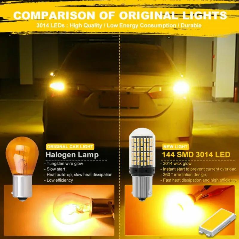 BAU15S PY12W 144SMD Amber LED Canbus Turn Signal Indicator Light Bulbs 12V,2pcs.