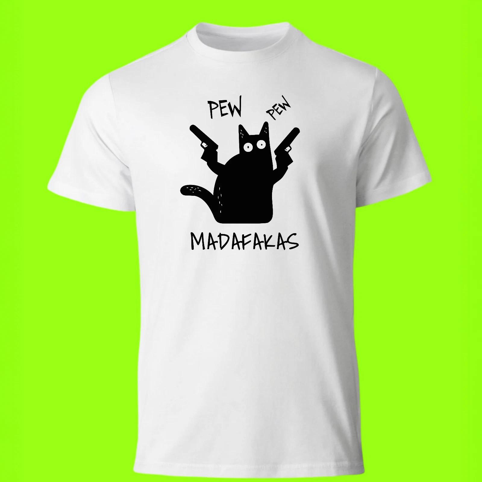 Pew Pew - T Shirt - Funny Rude Top Tee MEME Black Cat Madafakas Gift S