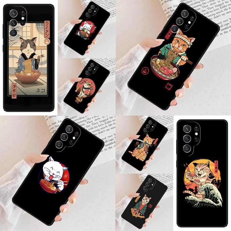 Neko Ramen Japan Cat Cell Phone Case for Samsung Galaxy S26 Ultra S25 S24 S23 S22 S21 S20 Note10 Cover