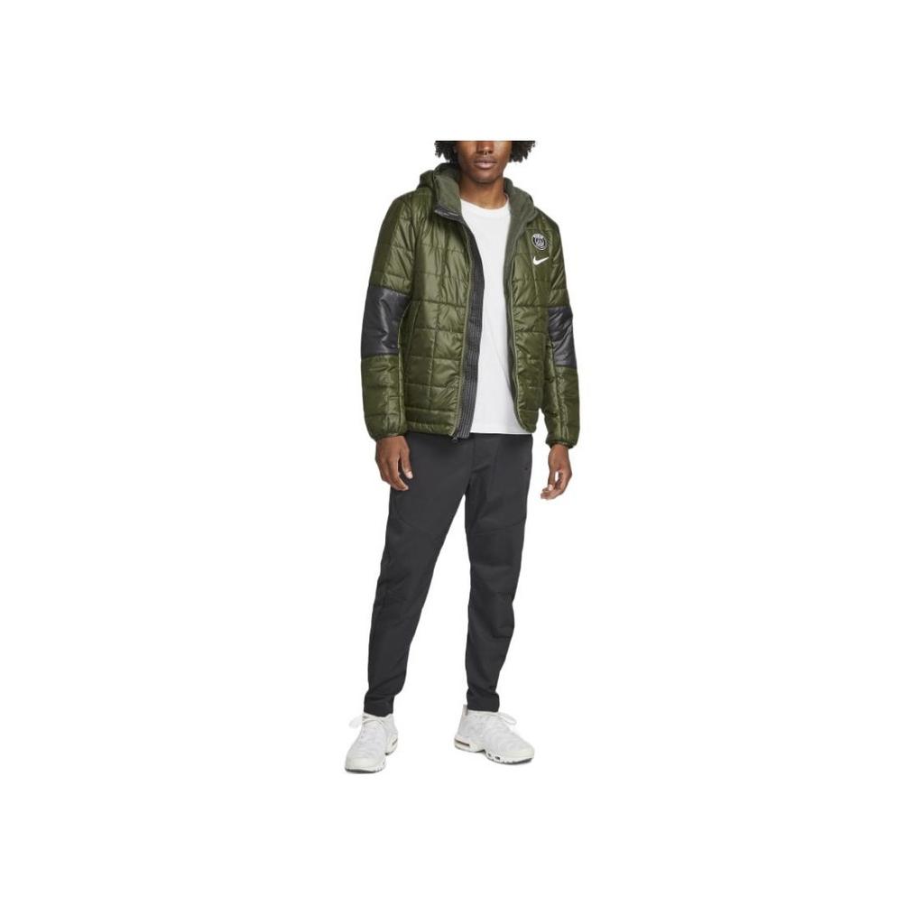 Nike Solid Color Logo Badge Printed Plush Hooded Casual Jacket Men Jackets Army-Green DN3153-325