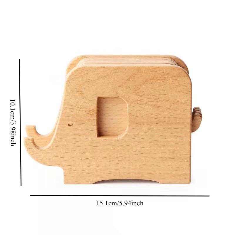 Elephant Solid Wood Coaster, Nordic Wooden Desktop Practical Insulation Mat, Household Kitchen Tray Mat, Tea Mat set