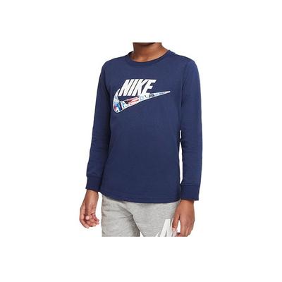 Long Sleeve T-Shirt Letter Logo Print Casual Round Neck Kids Tops Dark-Navy DR8617-410