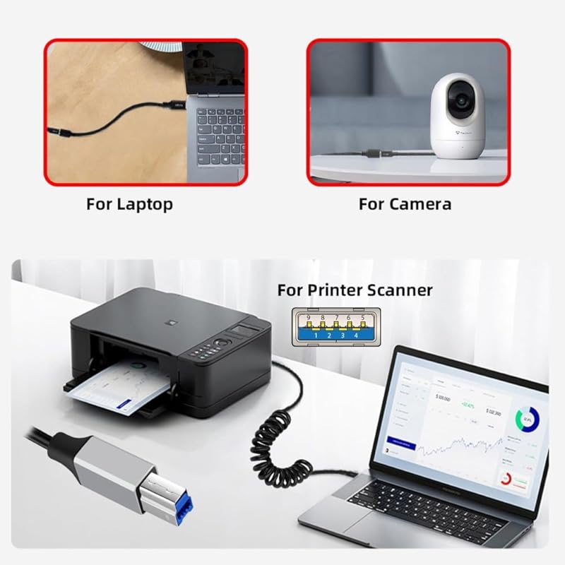 CY Cable USB 3.0 Type A Male - USB3.0 B Stretch Coil 100cm Extension 5Gbps Disk Printer Camera for Data