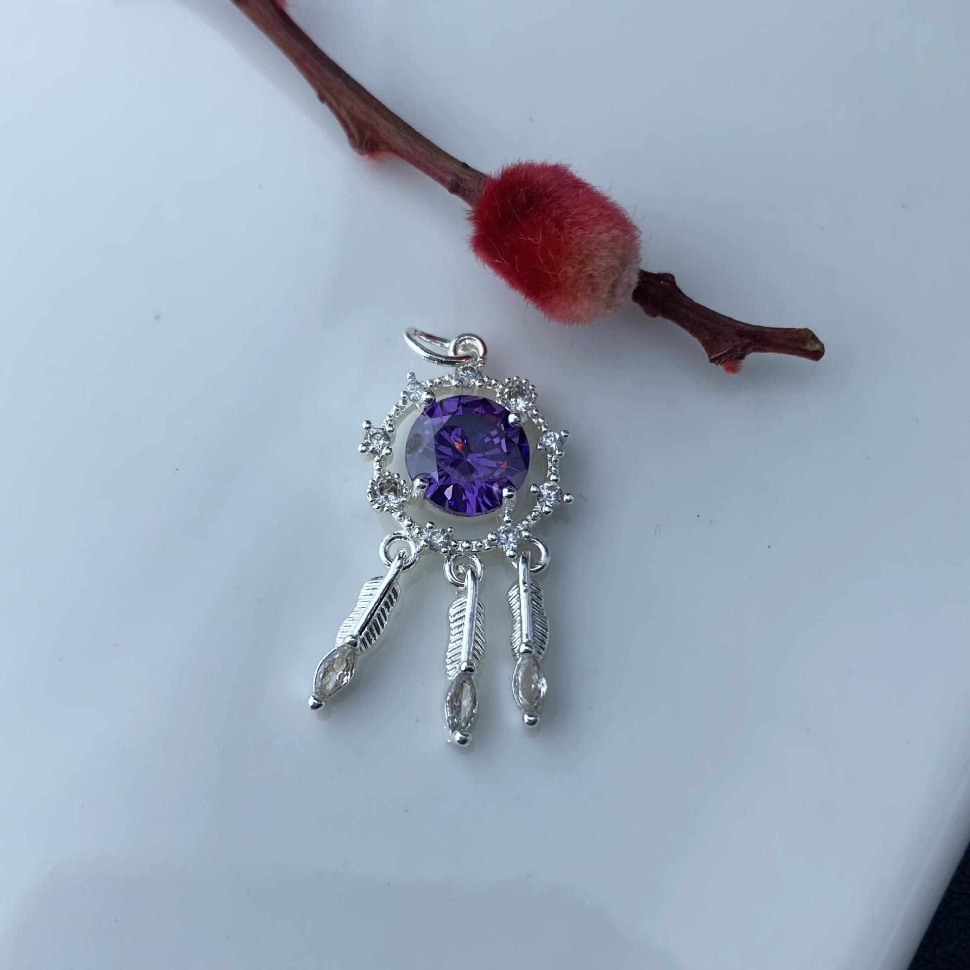 

Round Zircon Dreamcatcher Feather Pendant for DIY Jewelry Necklaces and Earrings