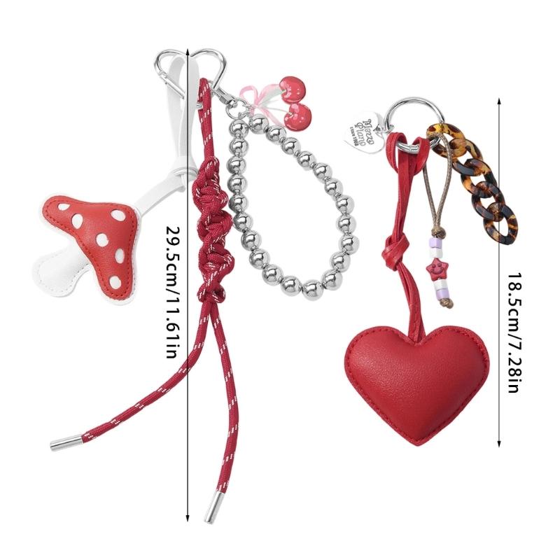 Braided PU Leather Cord Keychain With Mushroom/Heart Charm Elegant Metal Accessory For Bags Backpacks Gifts