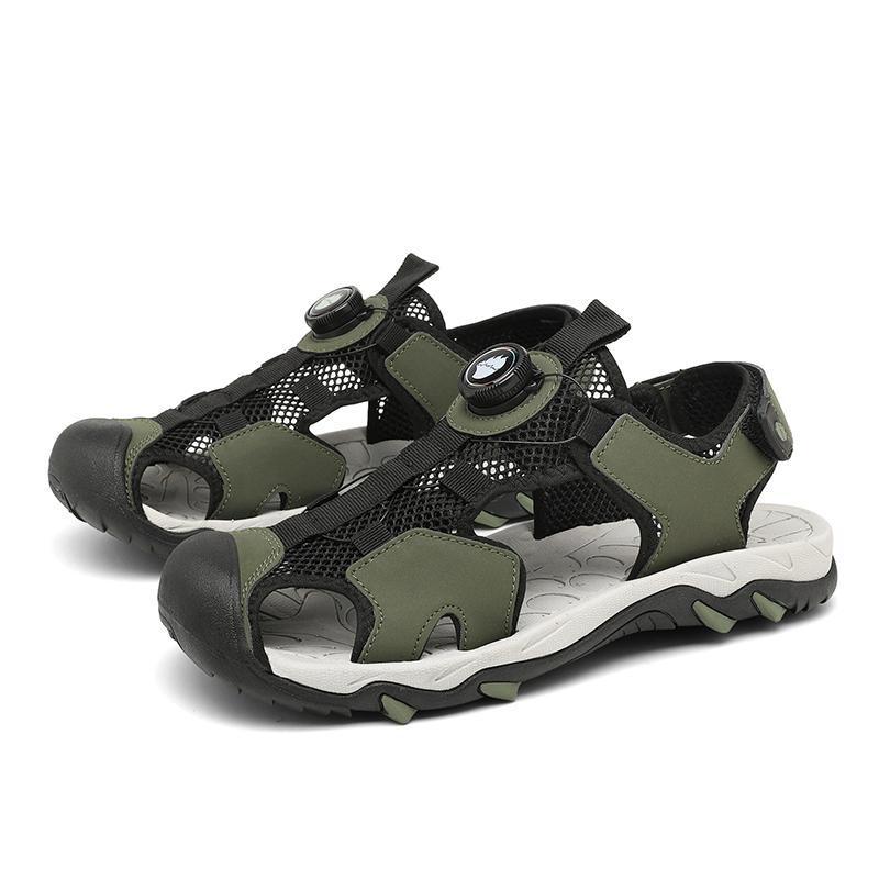 Fashion Anti-collision Toe Man Sandals Roma Flats Vintage Style Men Summer Shoes Genuine Leather Men's Sandals Outdoor Male Beach Shoes