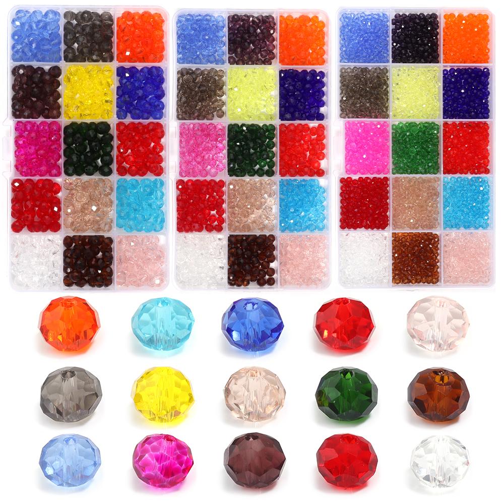 4/6/8mm Farbkristallperlen Set Facettiertes Glas Lose Perlen 15 Fächer/Box für DIY Armband Halskette Schmuckherstellung Zubehör Set
