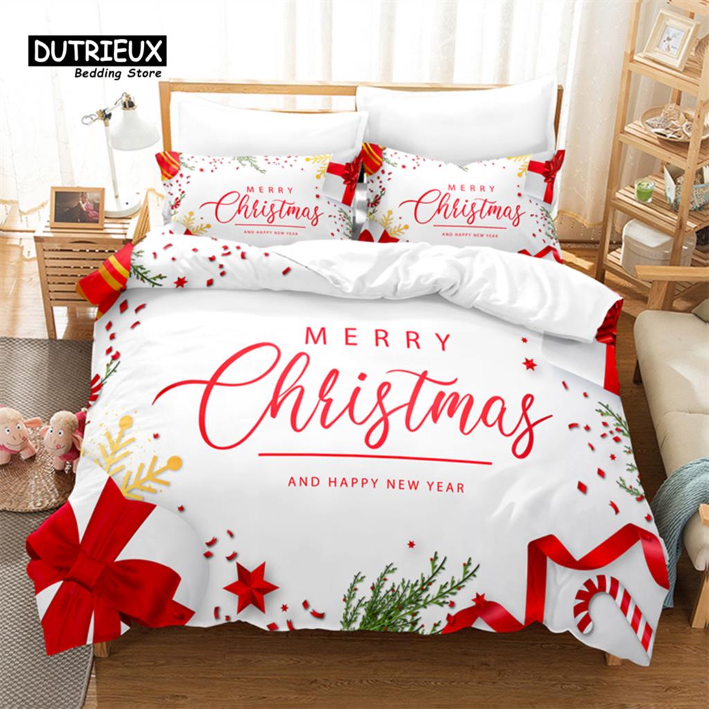 3D Digital Printing Christmas Bedding Set, Merry Christmas Duvet Cover, Linen, Queen Size, Fashion Design