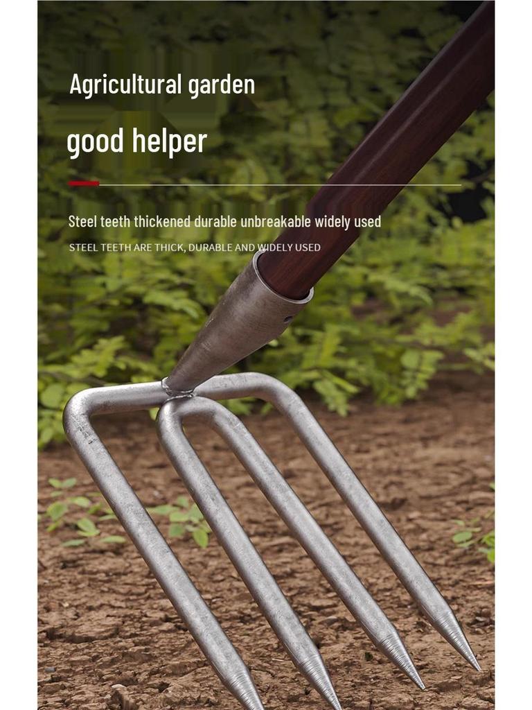 Three-Tine Gardening Rake and Hoe Set for Planting & Soil Loosening