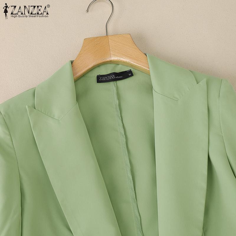 ZANZEA Women Casual Lapel Collar Loose 3/4 Sleeve Solid Cardigan Blouse