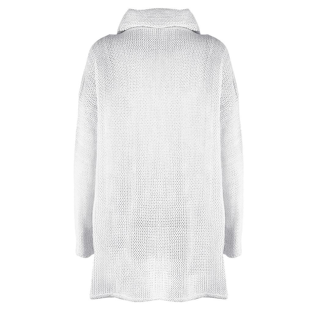 Dámský teplý pletený svetr s volným dlouhým rukávem, jednobarevným vlasem ke krku