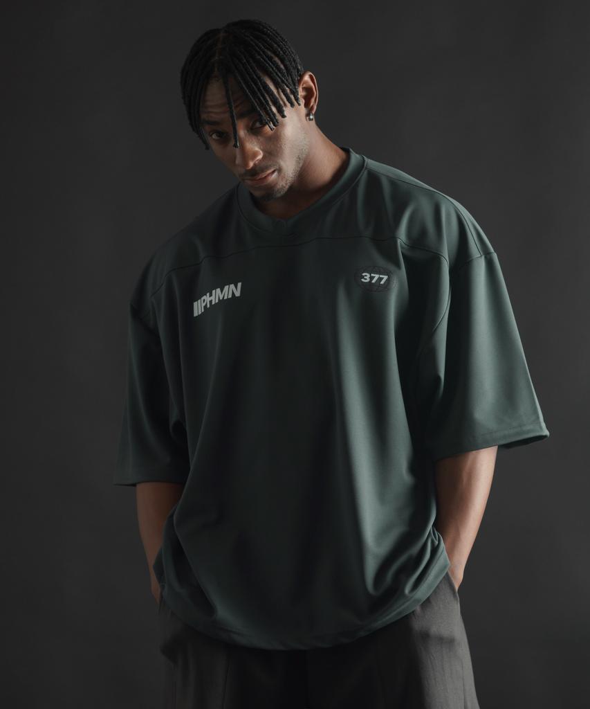 PHERMENON Oversized Rugby Jersey Short Sleeve - Charcoal Green