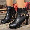Fashion Fashion Pointed Toe Ankle Boots Women Autumn Winter Black Super High Heel Boots for Woman Buckle Detor Zipper Up Booties Ladies