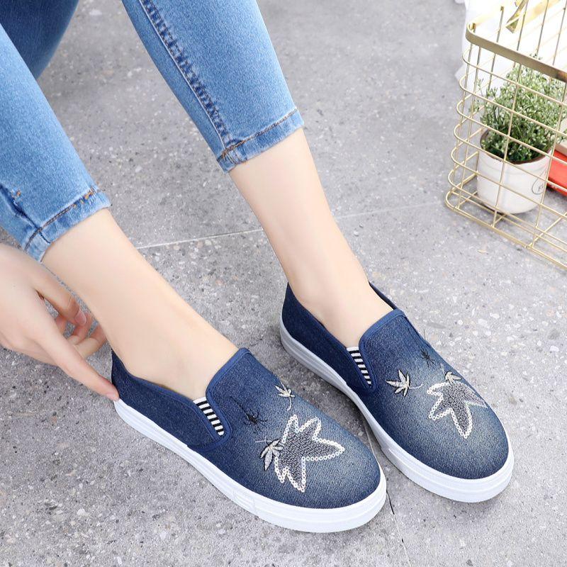 Cloth Shoes Women's Denim Canvas Shoes Summer Single Shoes Thick Soled Student Casual Shoes
