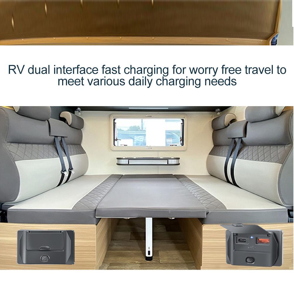 QC3.0 PD Car Charger Socket Quick Charge Dual USB with ON/OFF Outlet Panel Adapter 12/24V for Truck Camper Caravan Accessories