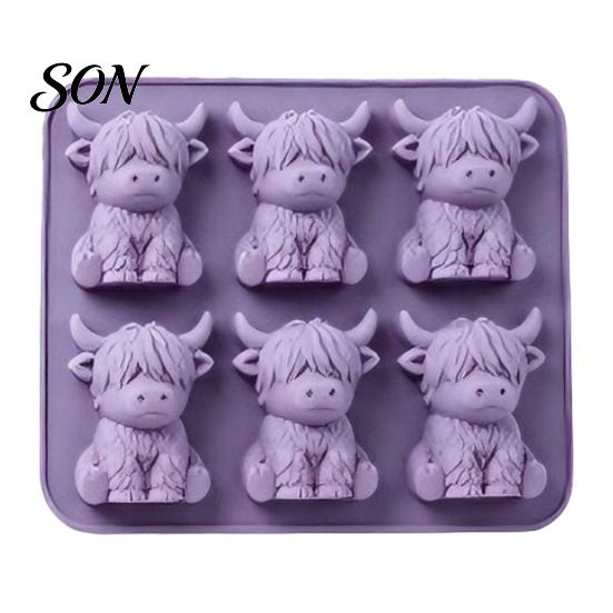 Creative DIY Aromatherapy Wax Mold 3D Highland Cow Ice Mold, 6 Cavity Food Grade Silicone Chocolate Cube Tray, Non Stick Flexible for Whiskey