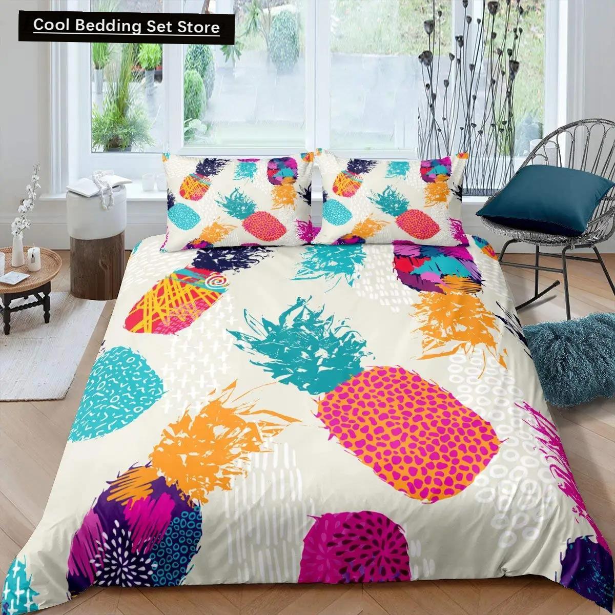 

Комплект постельного белья с рисунком ананаса, размер King, желтый, геометрический, с рисунком ананаса, наволочка с принтом фруктов и морем EU single(135x200cm)