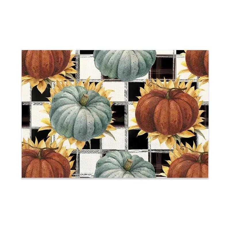 6PC Happy Fall Sunflowers Pumpkins Dwarfs Maple Leaves Placemats For Dining Table Kitchen Linen 6PC 30x45CM