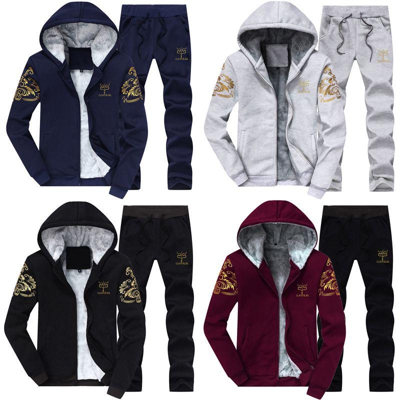 Hochwertiges 2-teiliges Herren-Winter-Fleece-Trainingsanzug-Set mit kuscheliger Jacke und Hose für ultimativen Komfort