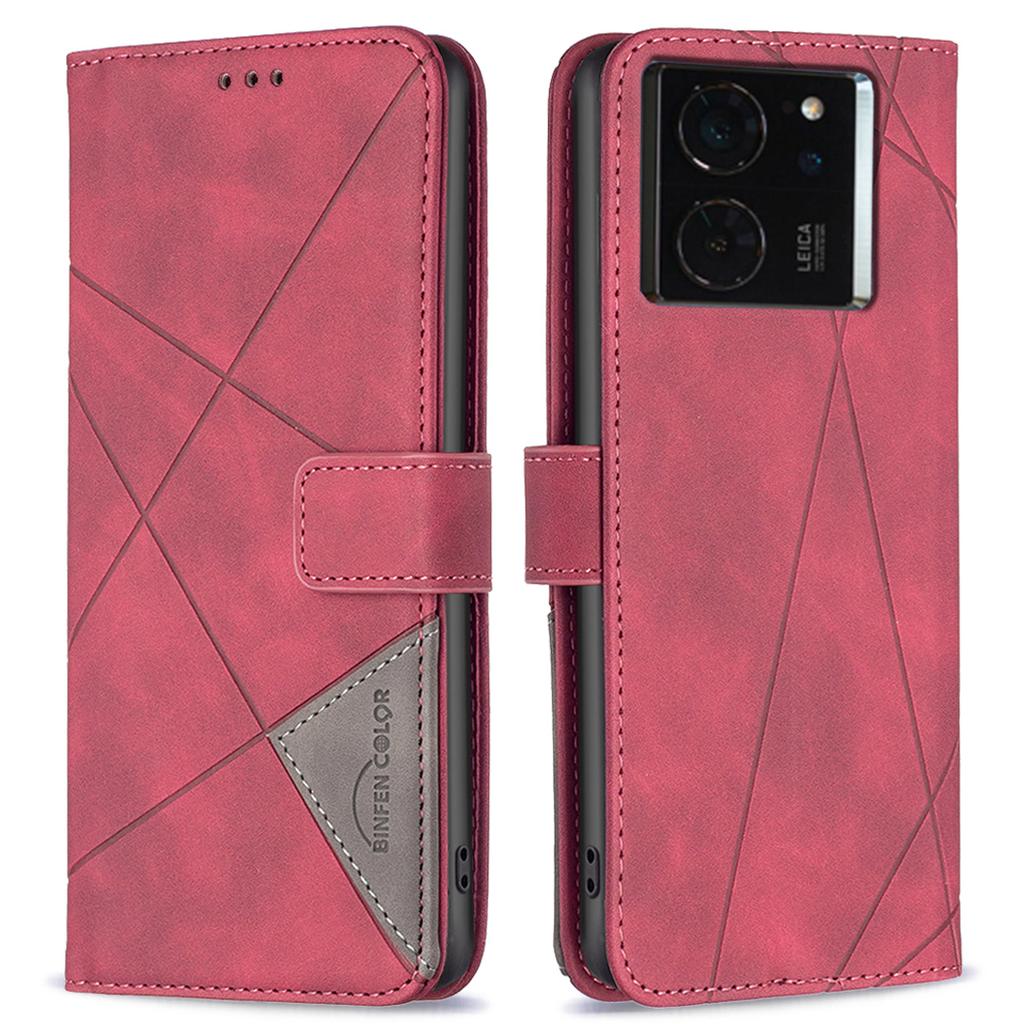 BINFEN COLOR For Xiaomi 14T Pro Phone Cases Wallet Stand Geometry Imprint Leather Cover