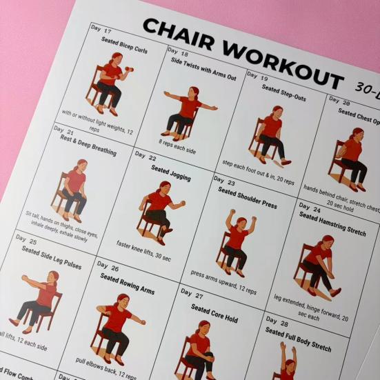 2 ks Plakát cvičení na židli Tai Chi pro seniory a začátečníky 10x8 palců Bezrámový plakát s fitness rozvrhem s jemnými sedavými pozicemi