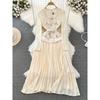 Ladies Long Sleeves Lace Patchwork Dress Fake Two-Piece