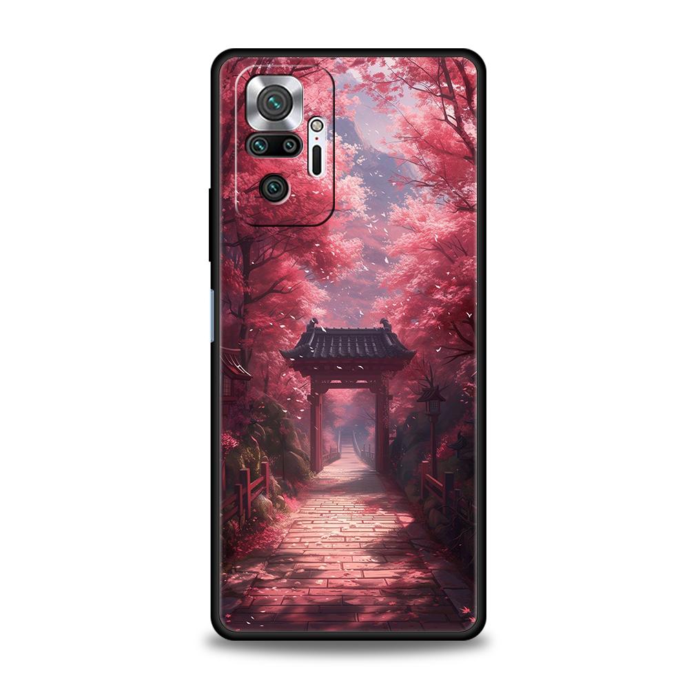 Japanese Style Temple And Cherry Blossoms Phone Case for Redmi 14C 13C Note 14 13 12 11 10 Pro Plus K40 K50 Pro Plus 5G Soft TPU