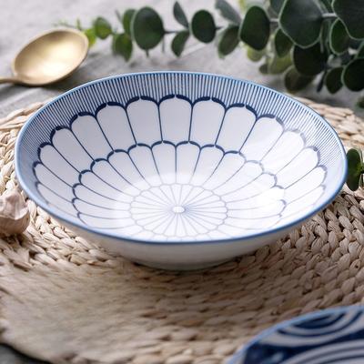 Prato de Cerâmica de 8 Polegadas Estilo Chinês Pintado à Mão Pratos de Jantar Cor Azul e Branco Sob Esmalte Cerâmica Louça, 1 peça