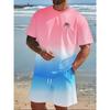 Gradient Coconut Tree Men's Set 3D Printed Summer Beach Hawaiian Style T-shirt+pants two-piece casual sports plus size men's set