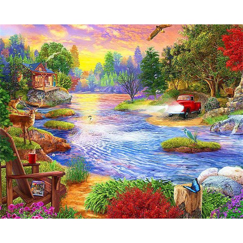 

GATYZTORY Acrylic Painting By Numbers Handicrafts Countryside Forest Pictures By Numbers For Adults Home Decors Autum Scene Gift 30x20cm no frame чистий