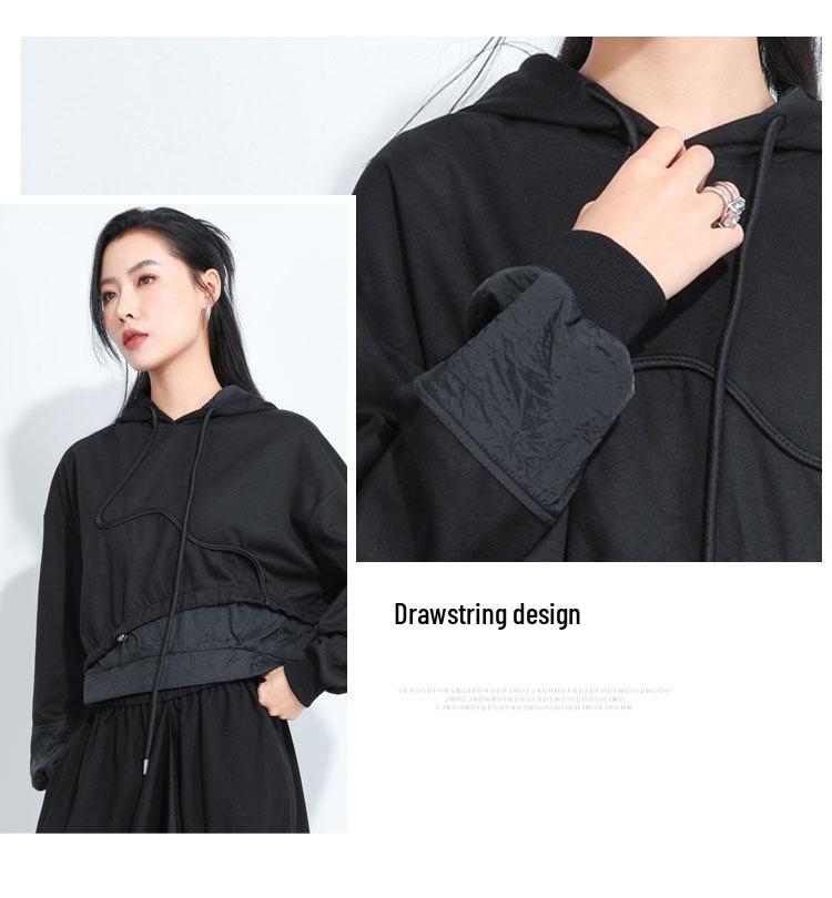 2025 Autumn Two-in-One Hooded Sweatshirt: Spliced Loose Fit with Drawstring - Street Style
