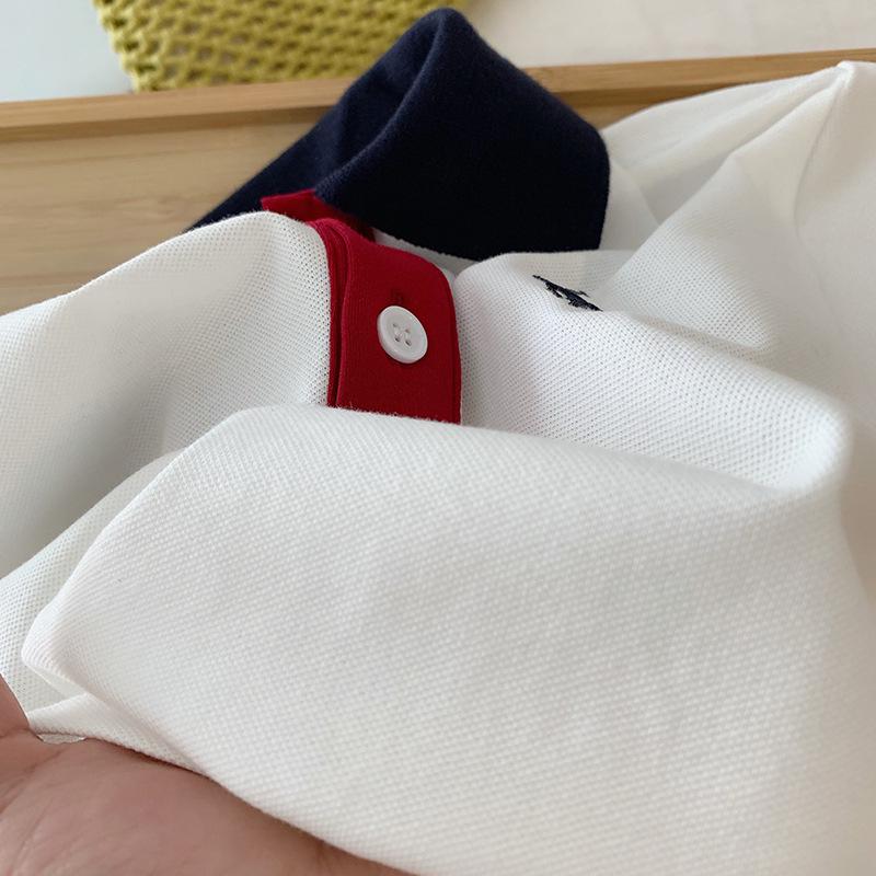 Boys' Cartoon White Polo Shirt - Short-Sleeved Summer Top with Lapel for a Handsome Look, Perfect for Graduation Photos