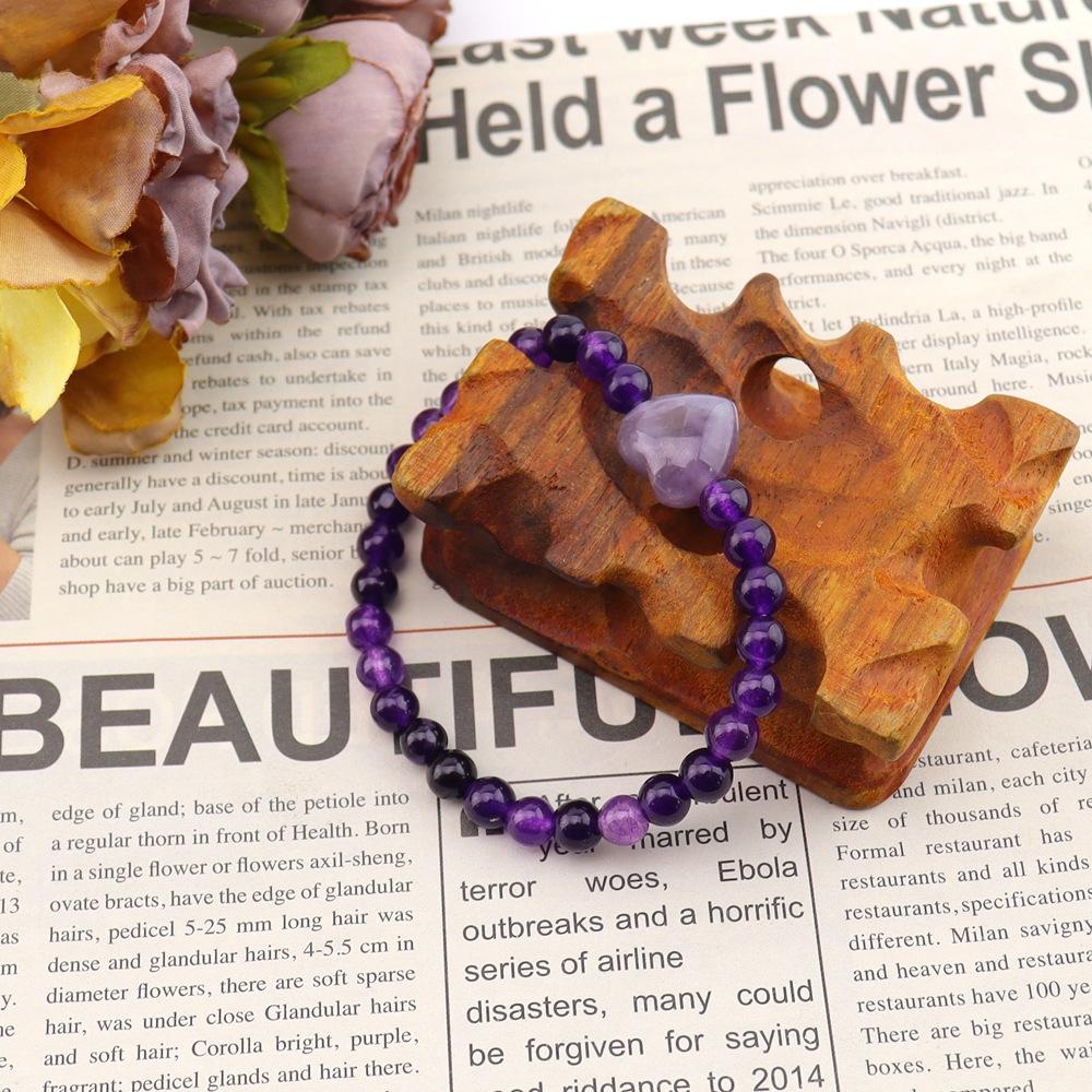 Natural Crystal Love Bracelet, Various Materials, White Powder Amethyst Beaded Bracelet, Adjustable Bracelet B113