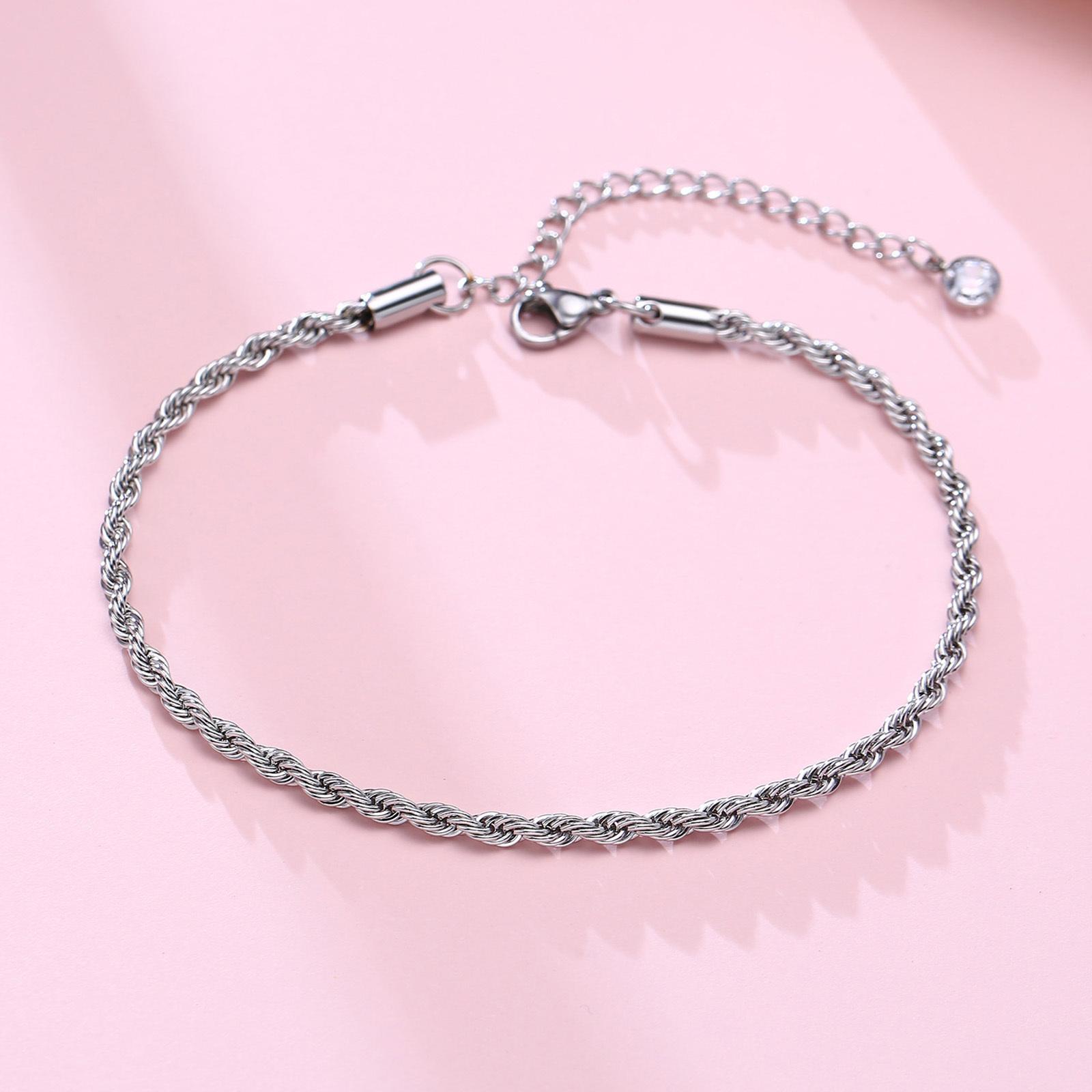 

Vnox Simple Stainless Steel Twists Chain Anklet,Rose/gold/silver Color Minimalist Foot Jewelry,Female Beach Ankle Bracelet
